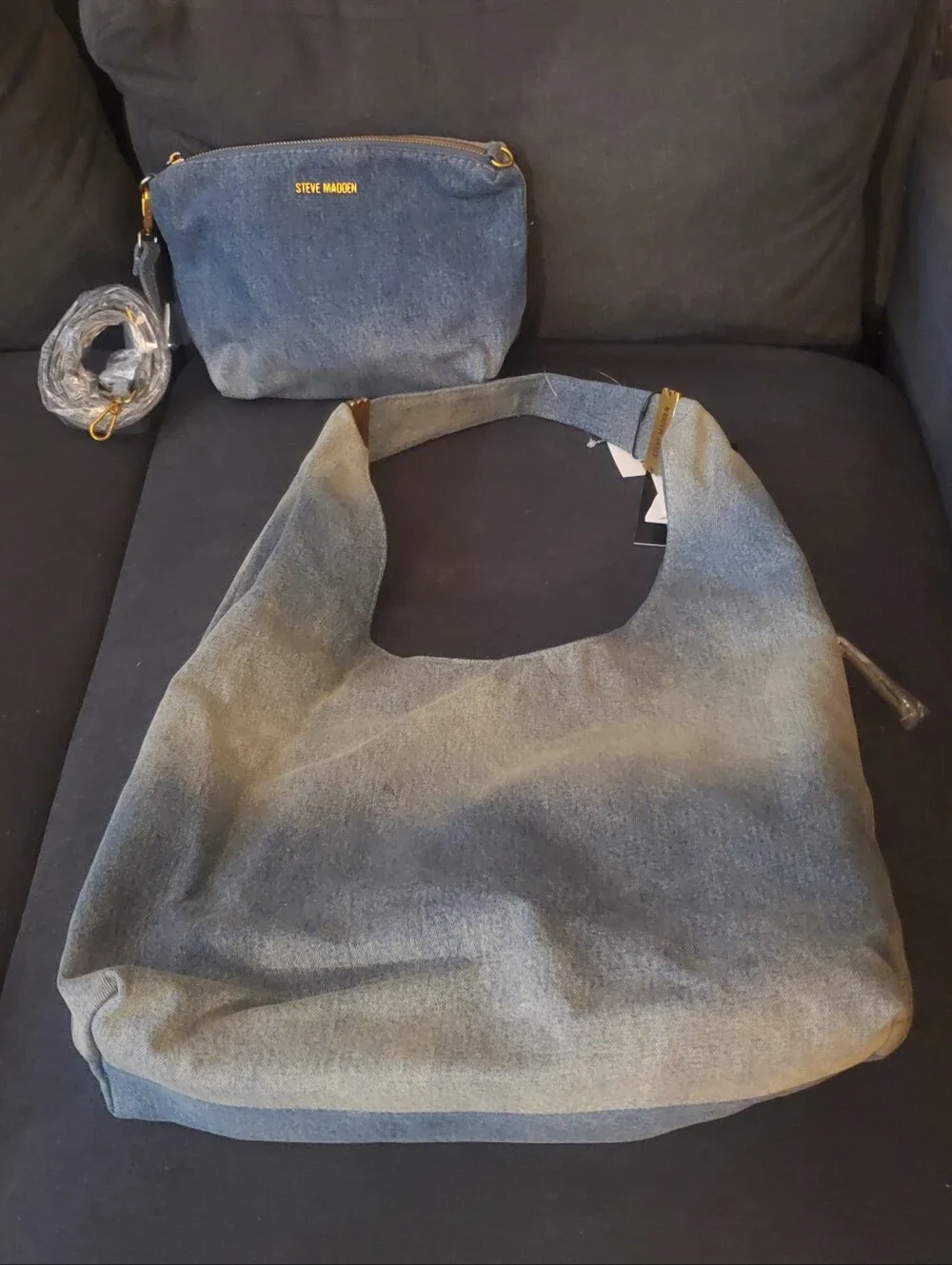 Steve Madden DEMPSEY Denim Hobo with Matching Logo Crossbody NWT